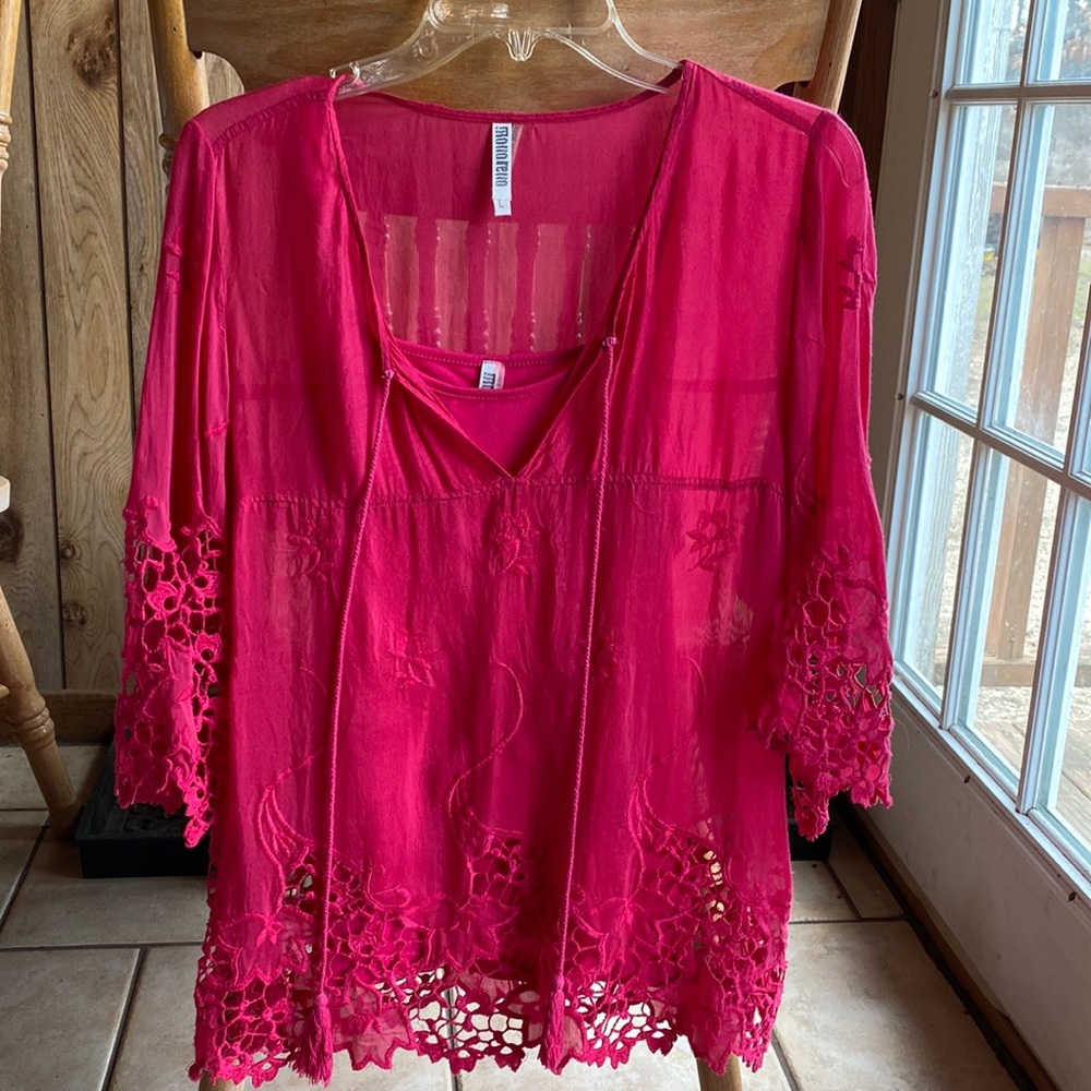 Monoreno dark pink cami and sheer overlay. Size: large
